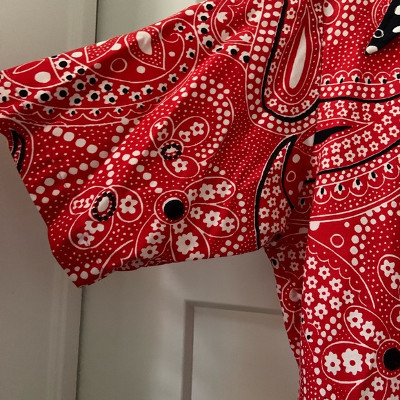 1970s Men’s/Women’s Bandana Print V-Neck Collared Shirt - Picture 7 of 7